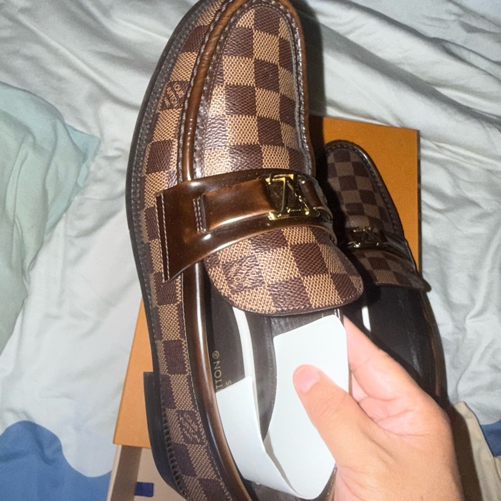 Louis Vuitton Major Loafers 9 U Brown Checkerboard Loafers - Picture 3 of 7